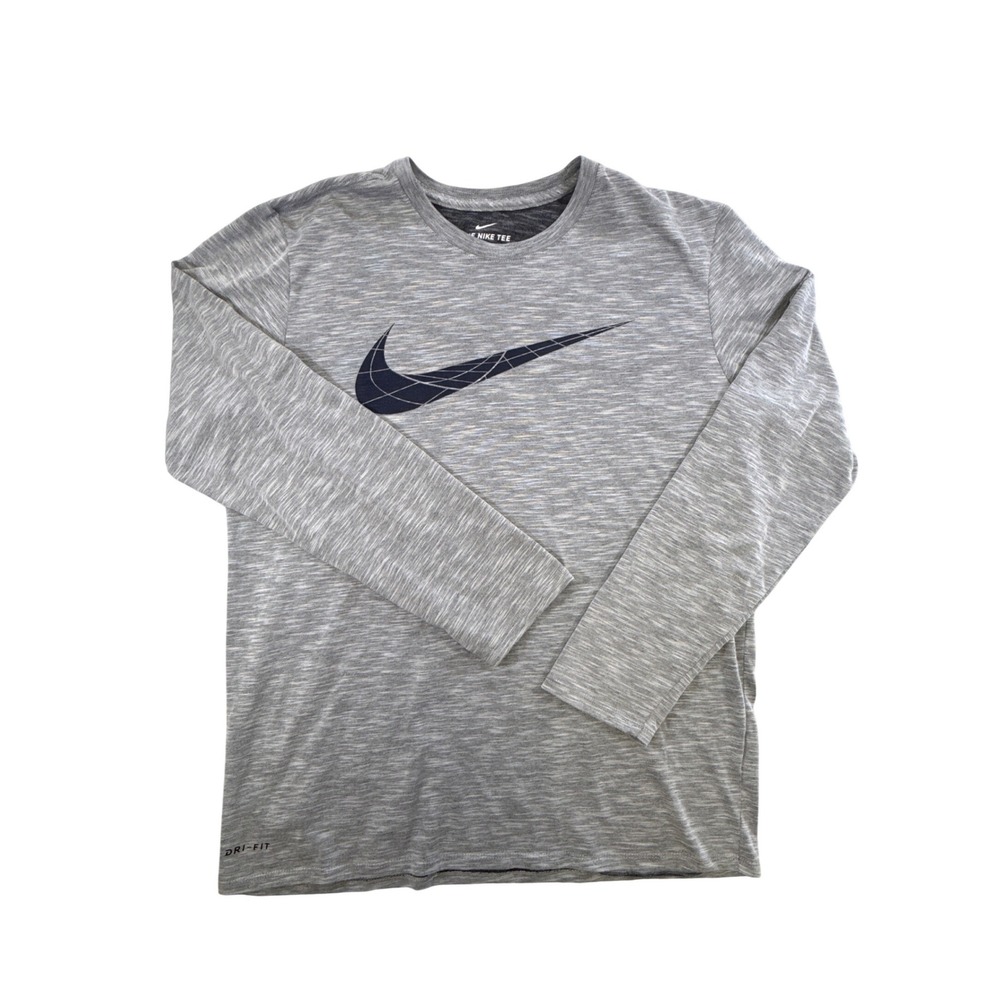 Nike Dri-FIT Long Sleeve Shirt Mens Large Gray Space Dye Athletic Cut Swoosh Tee